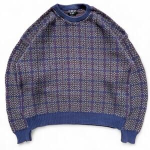 Vintage 90s Trader Bay Squares Geometric Pattern Knit Sweater Fall Academia XL